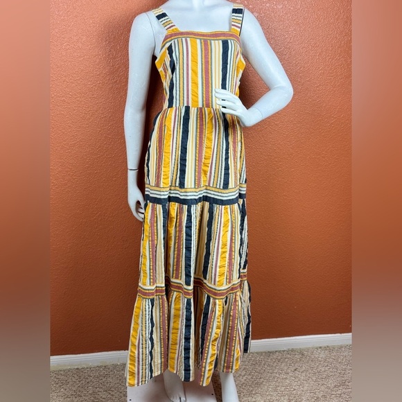 LOFT Striped Tiered Maxi Dress Sleeveless Square Neck S 2 Yellow striped. E86 - Picture 8 of 15